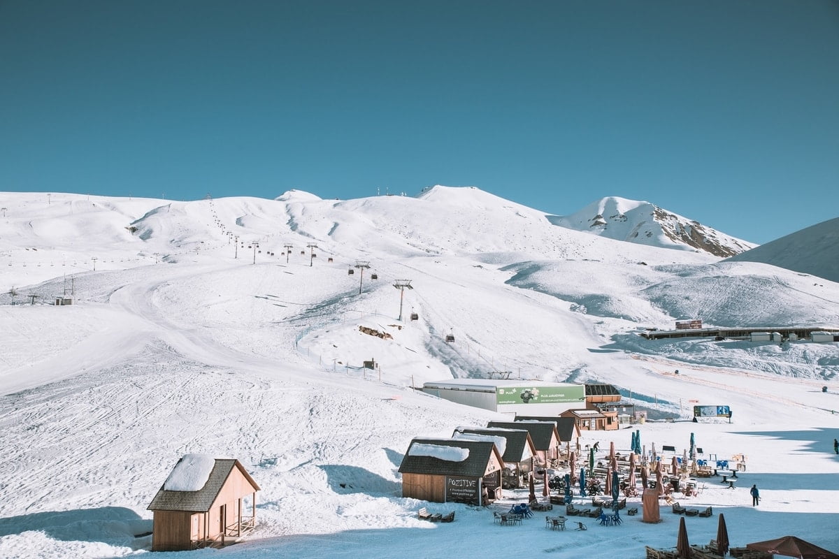 wide shot of a ski village