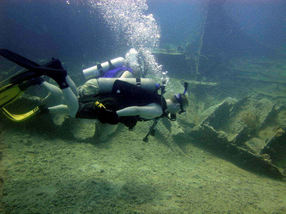 Diving-near-a-shipwreck